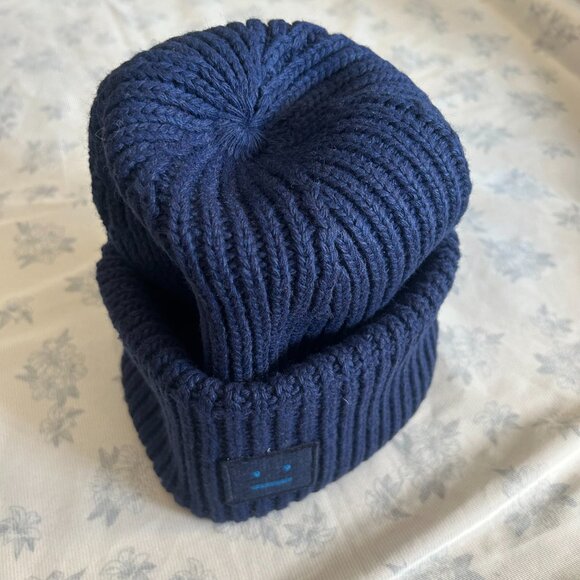 Acne Studios Blue Beanie With Expression Patch - Picture 4 of 6